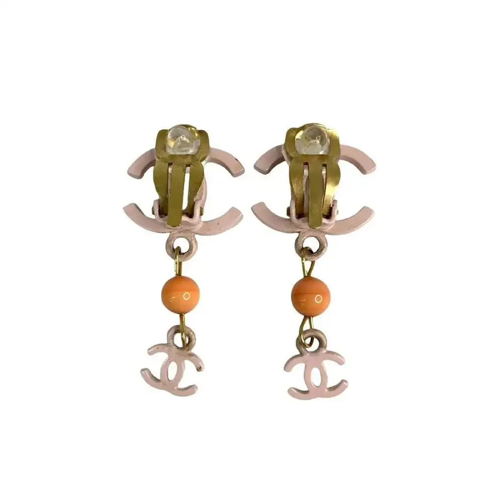 CHANEL Pink Logo Earrings